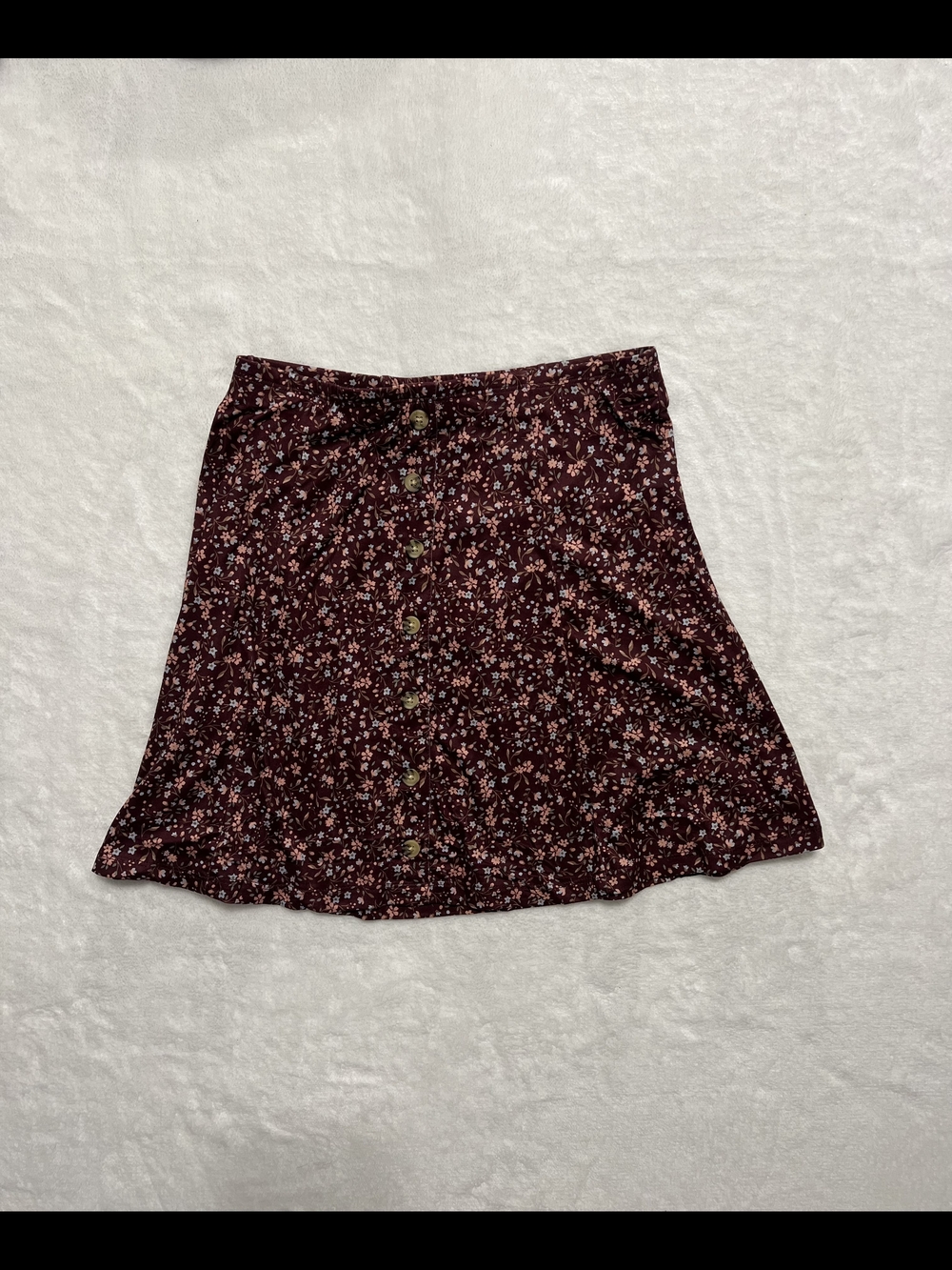 Wallflower Burgundy Floral Button-Front Skater‎ Skirt
